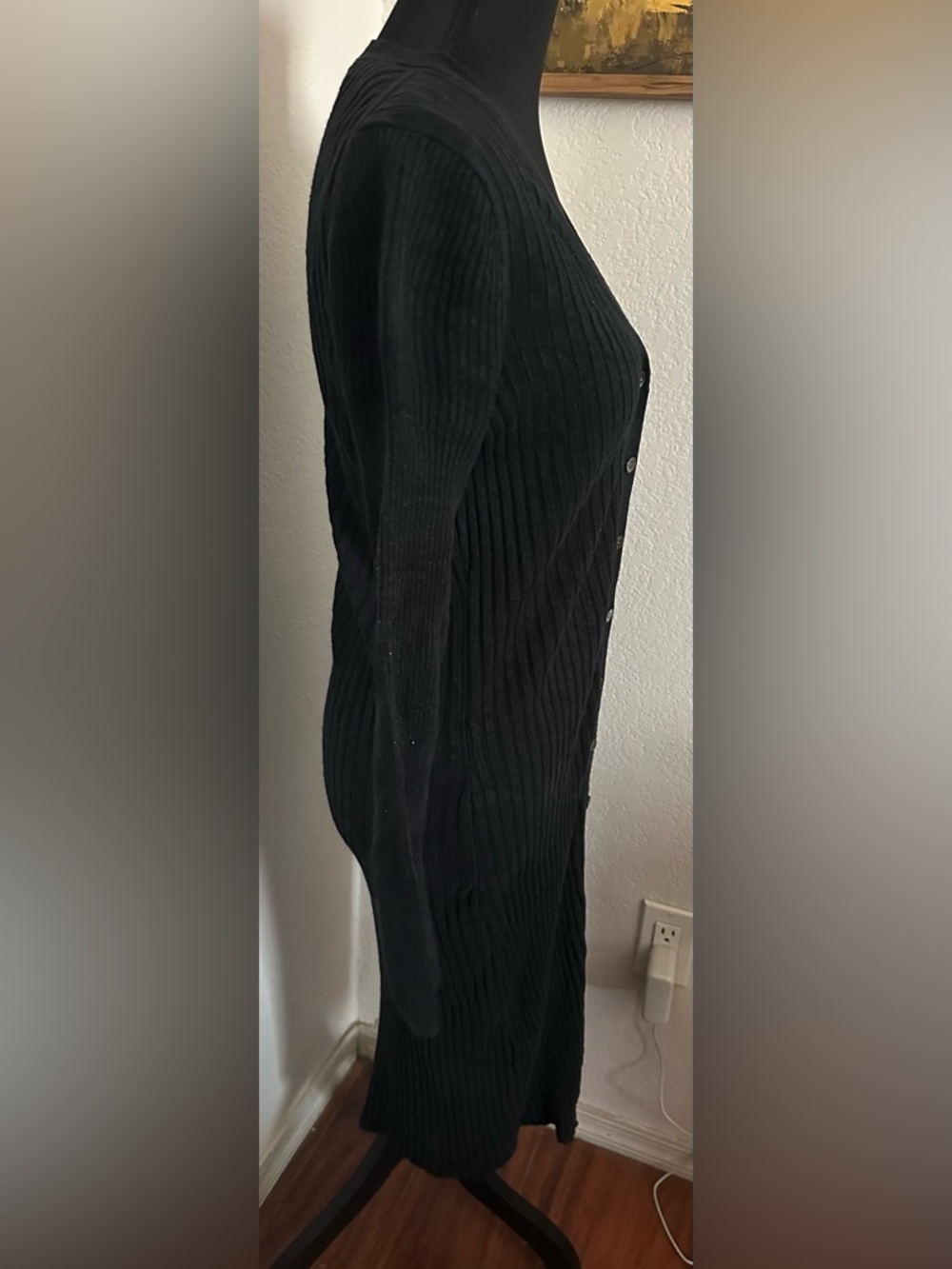 Alex Mill Black V Neck Ribbed Button-Front Black Midi Dress - Size Small - Picture 2 of 6